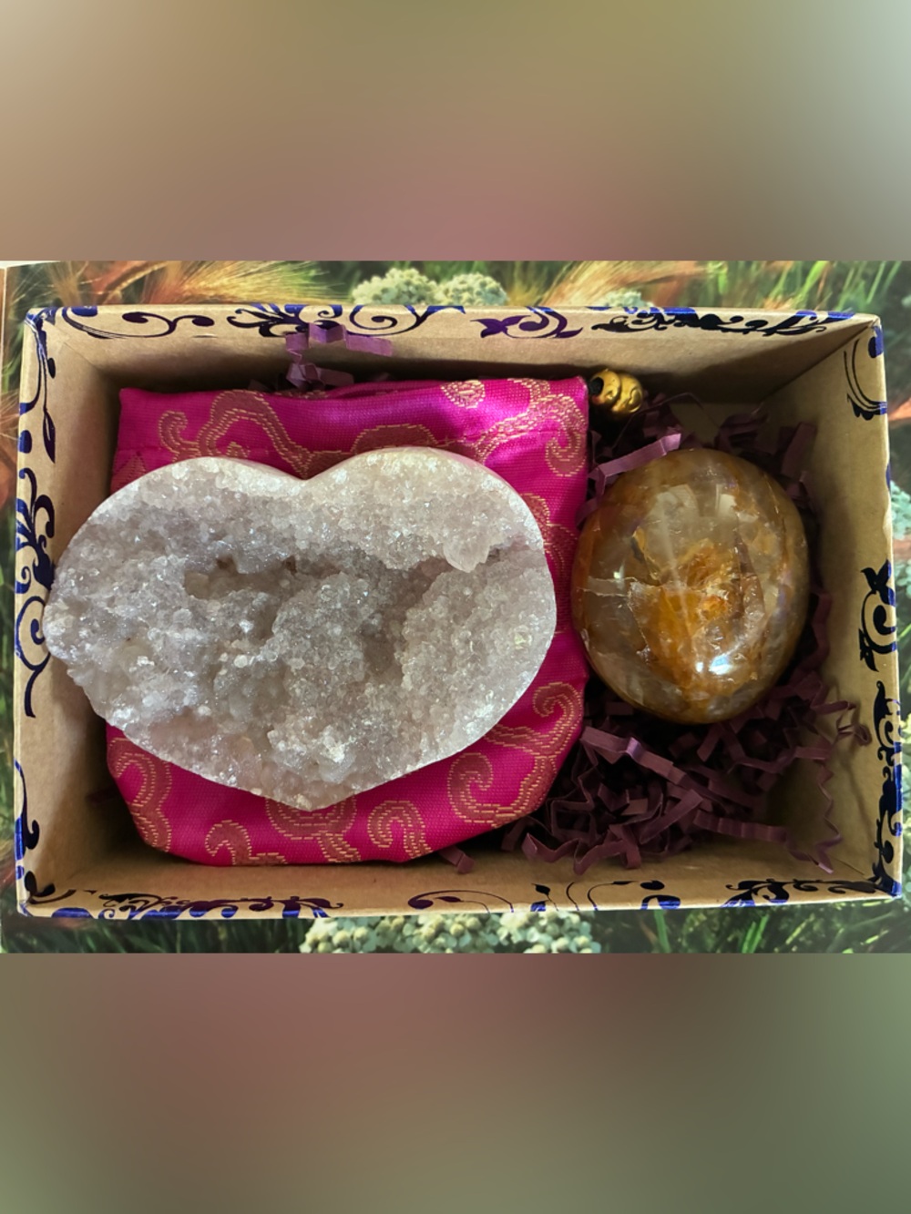 🔮 2 Piece Healing Crystal Gift Box - Druze Crystal Heart and Sardonyx (rare)⚡️